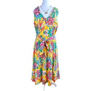 Talbots Floral Dress Cotton Yellow Multi Tropical (10)